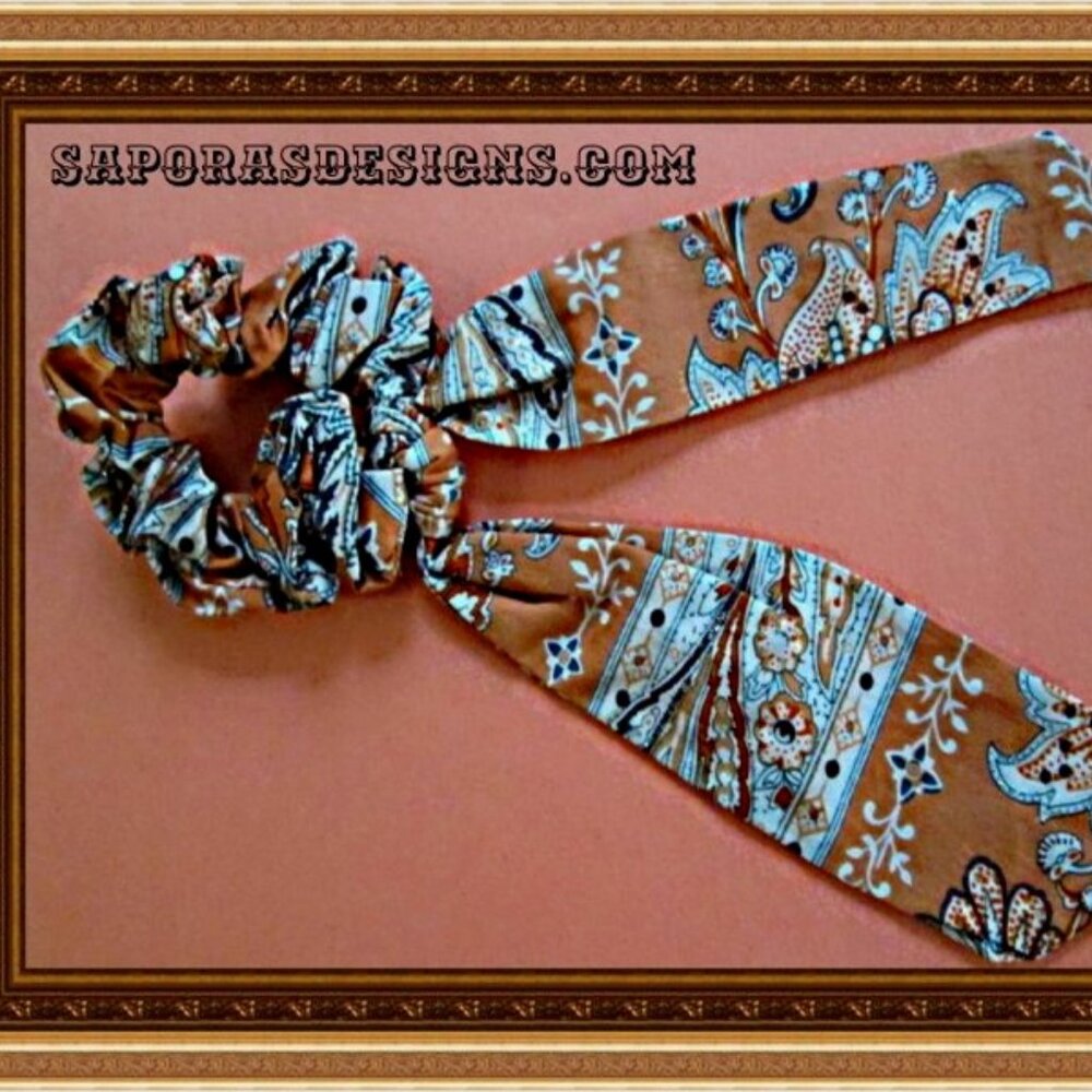 Orange Brown & Gold In Color Pony Tail Hair Bow For Yoga Zumba Etc.